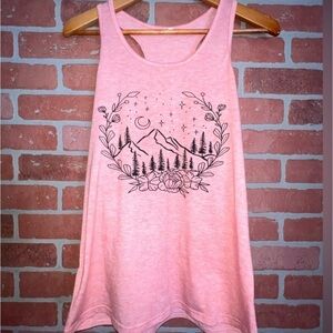 Graphic Tank Top M Pink Mountain Nature‎ Soft Smooth Racerback Hiking Outdoor